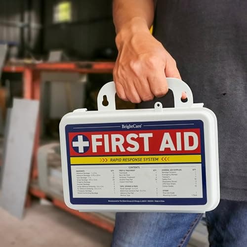BrightCare Wall Mount First Aid Kit - 130 Pieces, Durable Hard Case