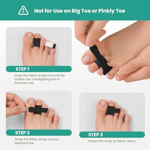Hammer Toe Straightener - 8 Pack of Splints for Overlapping, Crooked, Curled, and Bent Toes (Black, Large)
