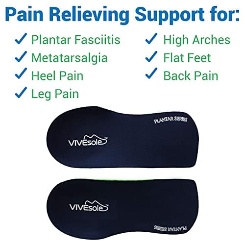 VIVEsole 3/4 Insoles for Flat Feet, Arch Support - Pain Relief for Plantar Fasciitis, Fatigue, and Back Pain