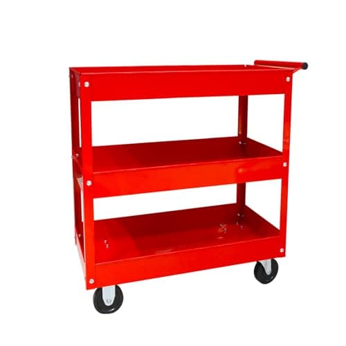 Torin APTC302B Red Steel Tool Cart with 3 Shelves, 200 lbs Capacity