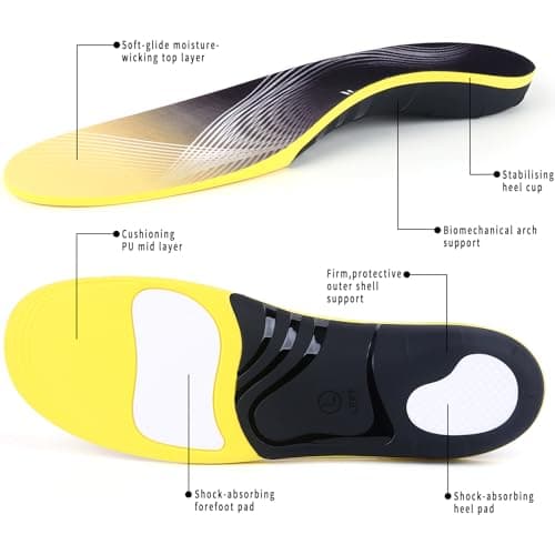 Orthotic Insoles for Arch Support - Plantar Fasciitis Pain Relief (Black)