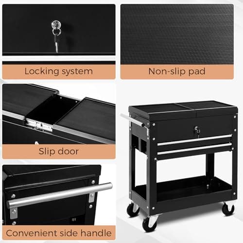 Heavy Duty ERGOMASTER Utility Cart with 4 Tiers & Drawers for Warehouse, Garage, Workshop