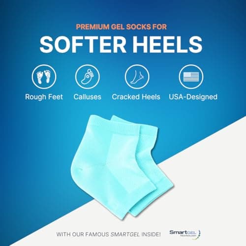 NatraCure Vented Gel Heel Sleeves - Dry Cracked Feet Treatment, Pedicure Socks - Aqua Blue Regular