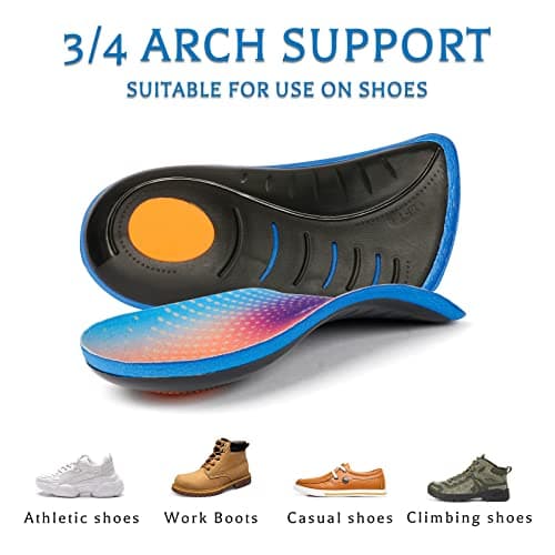 High Arch Support Insoles for Plantar Fasciitis, Flat Feet, Over-Pronation, Heel Pain, Men and Women