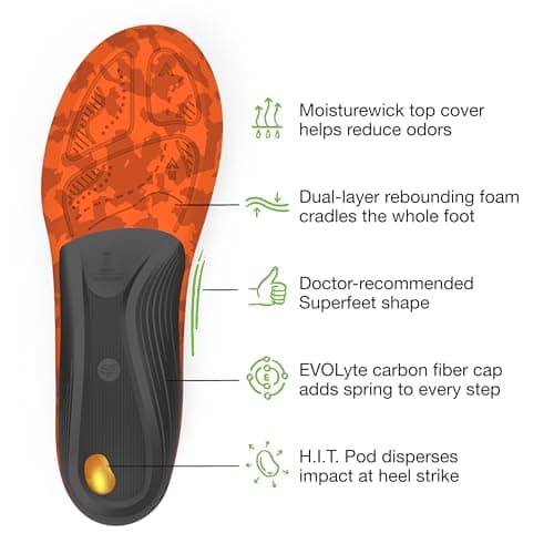 Superfeet Hike Support Insoles - Trim-to-Fit Carbon Fiber Orthotics - 9.5-11 Men, 10.5-12 Women