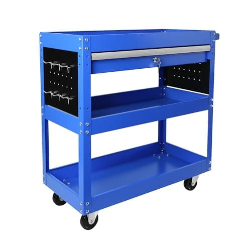 Heavy Duty 3 Tier Tool Cart with Lock, Wheel & Drawer, Ideal for Mechanics & Workshops