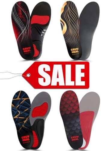 High Arch Support Insoles for Men & Women - Plantar Fasciitis Relief - Boot Work Shoes (S, Black) — 4 Pairs