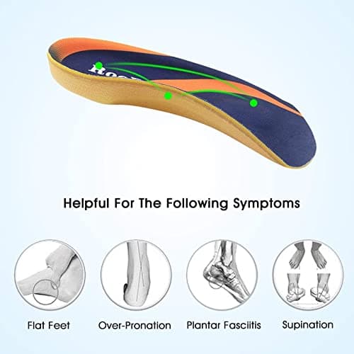 RooRuns High Arch Support Insoles, Plantar Fasciitis Relief, Metatarsal Pads, Flat Feet Relief, Heel Pain S