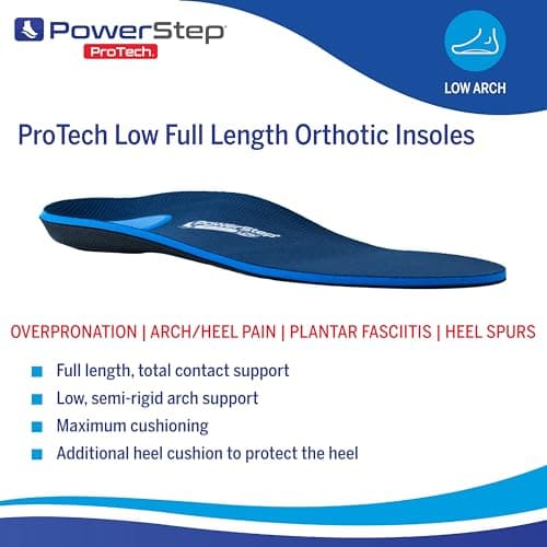 PowerStep ProTech Low Arch Orthotic Inserts - Rigid Support for Overpronation & Plantar Fasciitis