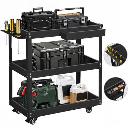 YITAHOME Heavy Duty 3-Tier Tool Cart, Rolling Metal Storage with Screwdriver Board 400lbs Red — Black