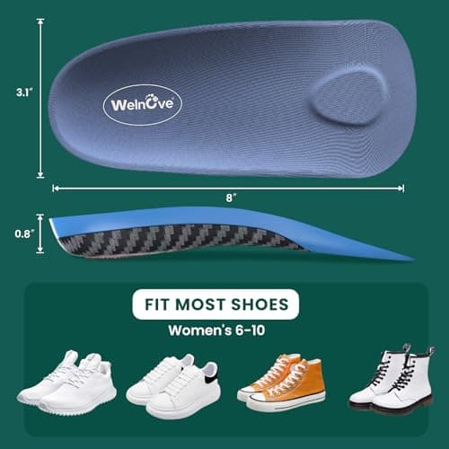 Welnove Men's & Women's Arch Support Inserts, 3/4 Length Heel Pain Relief Insoles for Flat Feet