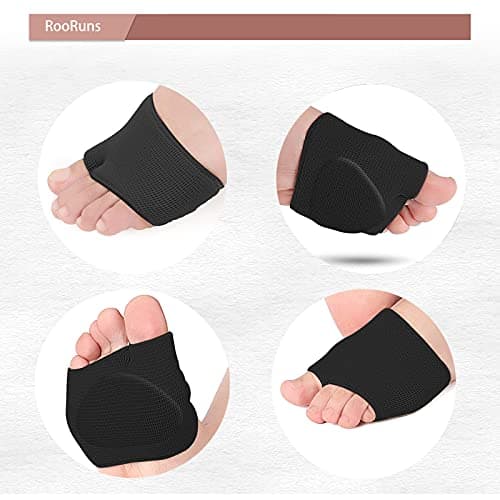 RooRuns Gel Metatarsal Pads for Ball of Foot Pain Relief, Black XL