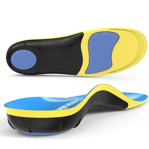 High Arch Plantar Fasciitis Insoles, Gel Cushion, 220+ lbs, Men 7-8.5/Women 8-9.5 Workspace Boots (Blue)