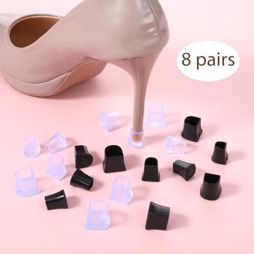 Cobee Anti-Slip Heel Caps, Noise Reducing, Black & Transparent, 8 Pairs for Women's High Heels