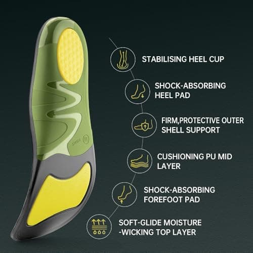 VALSOLE High Arch Support Insoles - Plantar Fasciitis, Flat Feet, Heel Pain, Heavy Duty Work Shoe Inserts