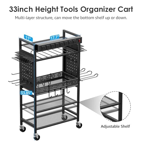 CCCEI Power Tool Organizer Cart with Charging Station, Black