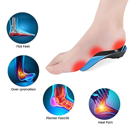 High Arch Support Insoles for Flat Feet, Overpronation, Plantar Fasciitis Relief, Men Women Shoes, Black and Blue