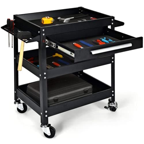 ARNOT Red 3-Tier Rolling Heavy Duty Tool Cart, 330 LBS, Garage & Warehouse — Black