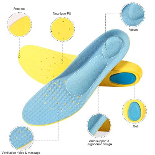 Memory Foam Insoles for Men Women Kids, Shock Absorption Pain Relief Breathable PU