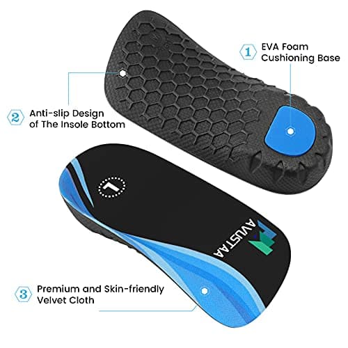 High Arch Support Insoles for Flat Feet, Overpronation, Plantar Fasciitis Relief, Men Women Shoes, Black and Blue