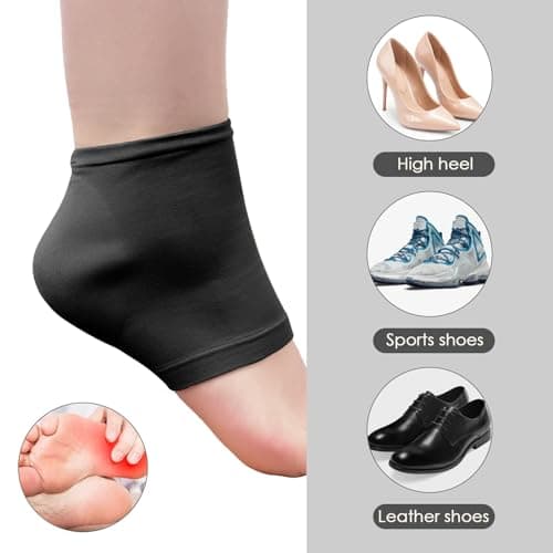 Achilles Tendon Heel Protectors, Compression Gel Socks for Bursitis Tendonitis (Black)