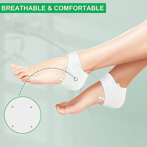 Hicdaw Reusable Silicone Heel Protectors, Pain Relief & Blister Protection, Ventilation Holes, Men & Women (4 Pairs Whit