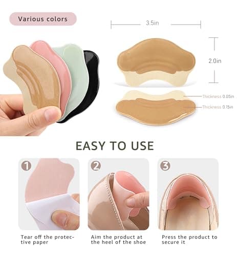 HiRui Gel Heel Cushions - Prevent Pain, Blisters & Rubbing (4 Pairs: Black)