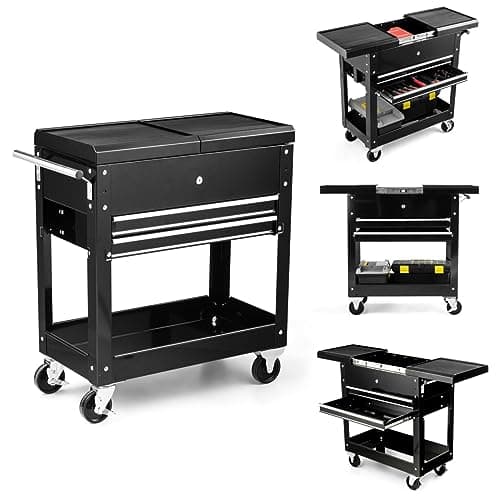 Heavy Duty ERGOMASTER Utility Cart with 4 Tiers & Drawers for Warehouse, Garage, Workshop