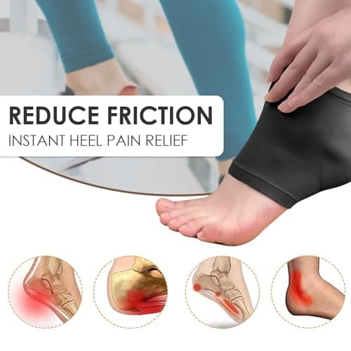 Achilles Tendon Heel Protectors, Compression Gel Socks for Bursitis Tendonitis (Black)