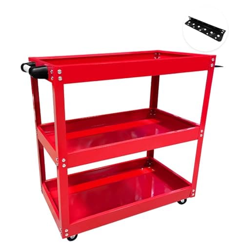 330LBS Metal 3-Tier Rolling Cart with Wheels, Heavy Duty Tool Storage Organizer