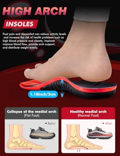 High Arch Support Insoles for Men and Women - Absorb Shock for Flat Feet (XL) 220+ lbs