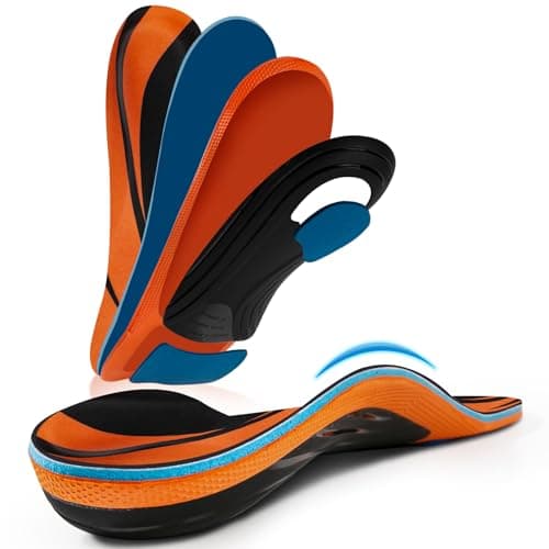 Adjustable Arch Support Insoles for Plantar Fasciitis, 4 Pairs Replacement Inserts, Left and Right Feet, All Day Orthoti — Orange（thicker）