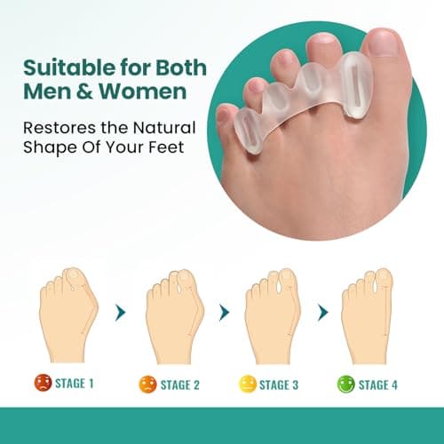 Welnove Adjustable Toe Separators - Relieve Pain, Correct Bunions & Hammertoes (2 Pairs, Gift Box)