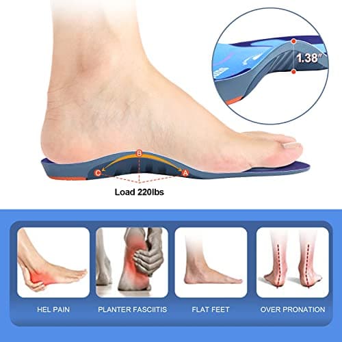 High Arch Support Shoe Insoles for Plantar Fasciitis, Big & Tall Men/Women