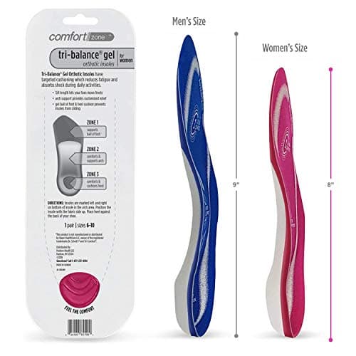 Comfort Zone Tri-Balance Gel Insoles for Women, Pink and White