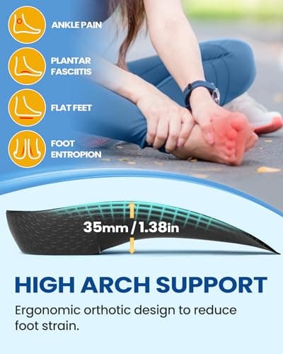 High Arch Support Insoles for Plantar Fasciitis, Flat Feet, Over-Pronation,XL