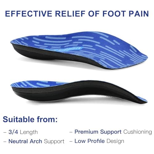 3/4 Length Orthotic Shoe Inserts for Heel & Foot Pain Relief
