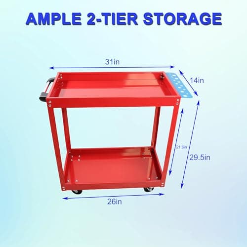 Heavy Duty Bright Red Steel Tool Cart, 400 LBS Capacity, Wheels for Garage/Workshop Organization