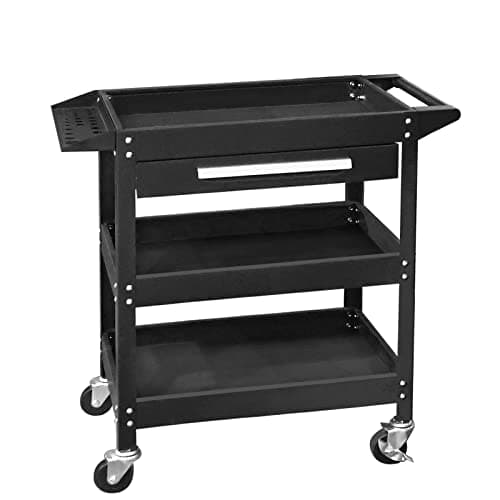 Torin APTC302B Red Steel Tool Cart with 3 Shelves, 200 lbs Capacity — Black