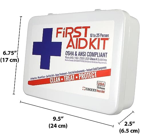 Urgent First Aid OSHA & ANSI 25-Person First Aid Kit, 79 Pieces, USA Assembled