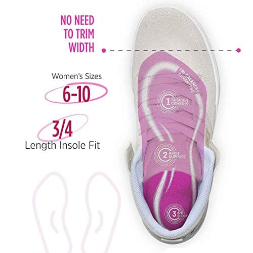Comfort Zone Tri-Balance Gel Insoles for Women, Pink and White