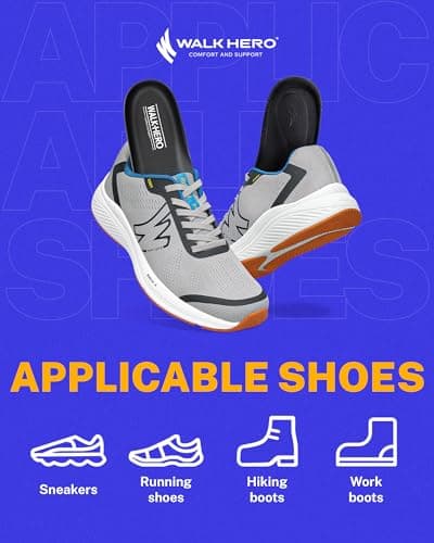 Walkhero High Arch Support Insoles, Blue, Relieve Plantar Fasciitis and Foot Fatigue (Men's 6-6 1/2 | Women's 8-8 1/2)
