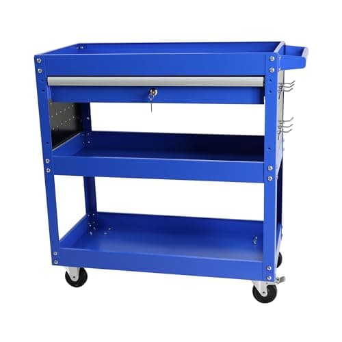 Heavy Duty 3 Tier Tool Cart with Lock, Wheel & Drawer, Ideal for Mechanics & Workshops