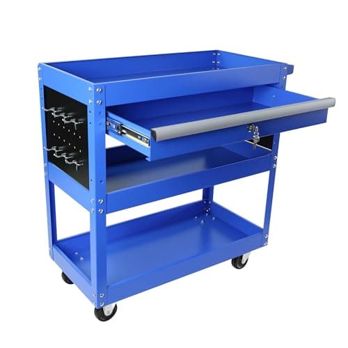 Heavy Duty 3 Tier Tool Cart with Lock, Wheel & Drawer, Ideal for Mechanics & Workshops