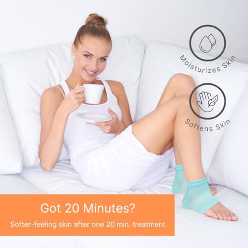 NatraCure Vented Gel Heel Sleeves - Dry Cracked Feet Treatment, Pedicure Socks - Aqua Blue Regular
