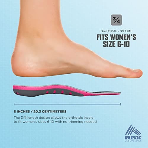 RBX Women's 3/4 Size Ortho Insoles for Plantar Fasciitis Relief