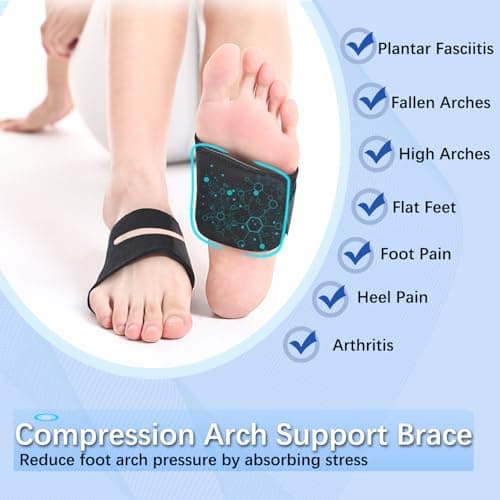 Unisex Arch Support Bands for Fallen Arches & Flat Feet (Black, 1 Pair)