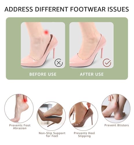 HiRui Gel Heel Cushions - Prevent Pain, Blisters & Rubbing (4 Pairs: Black)