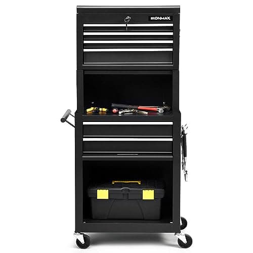 Heavy Duty ERGOMASTER Utility Cart with 4 Tiers & Drawers for Warehouse, Garage, Workshop — Black