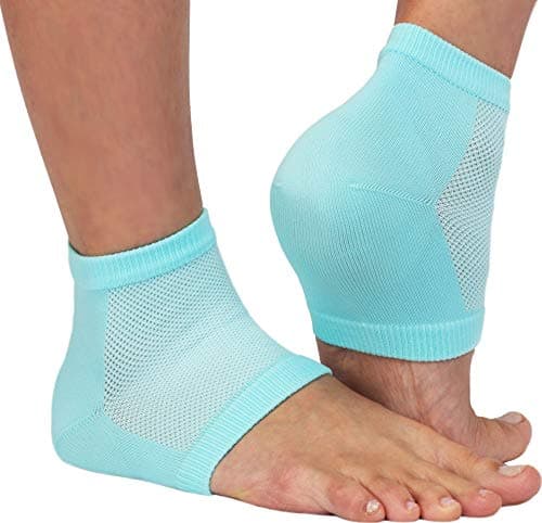 NatraCure Vented Gel Heel Sleeves - Dry Cracked Feet Treatment, Pedicure Socks - Aqua Blue Regular